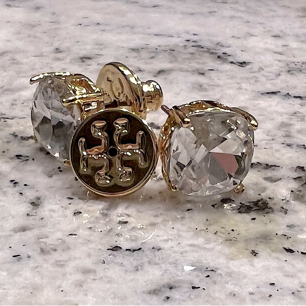 💎💎💎 Beautiful Tory Burch SWAROVSKI Crystal Stud Golden Earrings Brand New